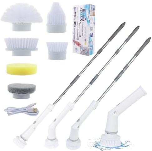Electric Spin Scrubber, Electric Cleaning Brush, Infinite Cleaning Brush With 6 Replaceable Brush Heads, Adjustable Extension Arm For Tiles, Bathtub Kitchen Floor Bathroom Home