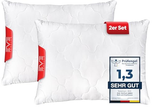 EVE Textile® 2er Set Kopfkissen 70x50 cm ergonomisches Steppkissen Allergiker Kissen, waschbar, Atmungsaktiv, Öko-Tex 100, Schlafkissen Bettkissen mit Reißverschluss, Pillow Schlaf- & Dekokissen
