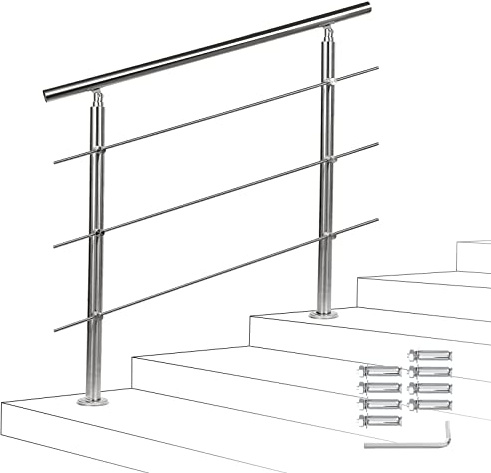 Fiqops Pasamanos de acero inoxidable de 120 cm, pasamanos interiores con 3 travesaños, pasamanos para escaleras interiores y exteriores, barandilla exterior, barandilla de acero inoxidable exterior,