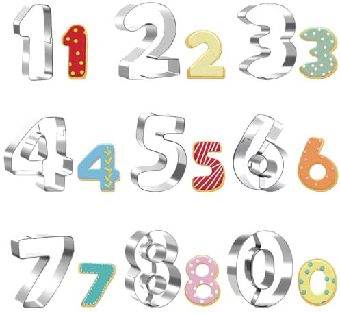 Digitalen Ausstechern,Fondant Ausstecher Zahlen,Cookie Ccutter,Keksausstecher,Ausstecher Buchstaben,Edelstahl Anzahl Ausstechformen 0-9 Zahlen, Dessert Dekoration für Küche Backwerkzeug