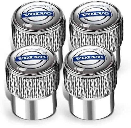 GDUTBC 4 Stück Auto Ventilkappen für Volvo XC90 II 2015-2019, Metall Auslaufsicher Reifen Ventilkappen mit Dichtung, Hochwertig Reifen Ventil Schmücken Zubehör