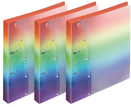 VELOFLEX - Ringbuch Diamond DIN A4 2-Ring 20 mm Regenbogen 3 Stück | Aus PP-Kunststoff, transparente Vorderseite, 2-Ring-Mechanik mit 20 mm Füllhöhe und Diamond-Struktur