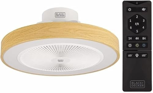 Black+Decker BXEFC60E - Ventilador de Techo con Luz LED | 49 cm | 6 Velocidades | Luz Regulable | Función Invierno y Verano | Temporizador 8h | Control Remoto | Ultra Silencioso, De Techo