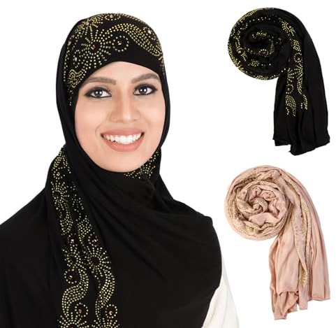 XEPST 2 Pezzi Sciarpa Hijab da Donna Musulmano, Hijab In Islamico Moderno Per Donna, Hijab Musulmano Di Moda Per Le Donna, Copertura Completa Turbante Scialle Ramadan Copricapo