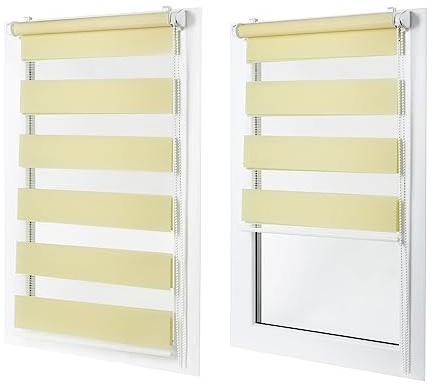 Doppelrollo ohne Bohren – Sichtschutz und Sonnenschutz, Klemmfix – Pfirsichgelb, 40 cm breit (Stoffbreite) x 120 cm hoch (Fensterhöhe) – Duo Rollo für Fenster/Tür, lichtdurchlässig/verdunkelnd