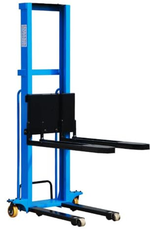 ZGSDTF Carrello elevatore elettrico per camion, Sollevatore idraulico, Impilatore di pallet manuale, Carico 800 kg, Altezza di sollevamento 160cm, Metallo blu, 4 ruote, Pneumatici in poliuretano
