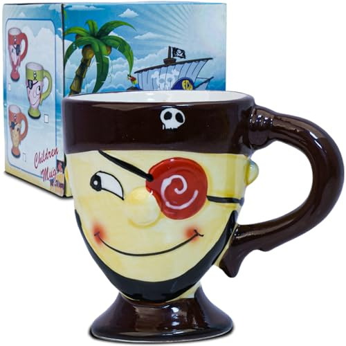 LUCYLANKER Taza Pirata, Taza de Café de Cerámica 3D, Taza Pirata de Dibujos Animados Puede Contener 250 ML de su Bebida Favorita, Regalo Creativo para Hombres, Amigos, Amantes del Café (Marrón)