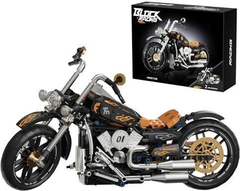 Ebortsin Technik Retro Motorrad Bausteine, 445 Teile HaLei DIY Motorrad Klemmbausteine Kits, MOC Supermotorrad Modell, Kompatibel mit Mainstream Marken, Geschenk für Erwachsene und Kinder