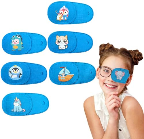 RGKY 6 Pièces Cache Oeil Enfants,Réutilisables en Tissu Non Tissé Cartoon Cache-œil Couvre Lunettes Eye Patches pour Garçon - Bleu,pour Œil Gauche