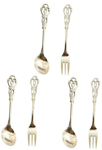 3 Juegos Cuchara Inglesa Cucharas De Postre De Cereales Tenedor De Fruta Vintage Mini s Para Postres De e Antigua Mini Tenedores Golden Acero Inoxidable Cabilock