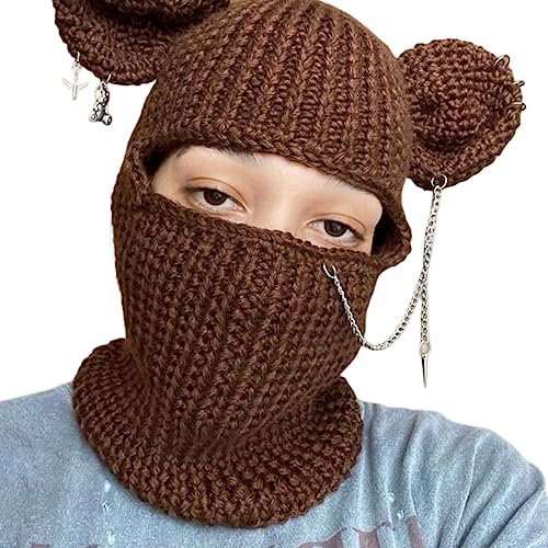 MEAKTSMI Sturmhaube Süße Katze Gehäkelte Mütze Mütze Für Damen Und Herren Bild Requisiten Katzen Ohrmütze Cosplay – Halloween Party