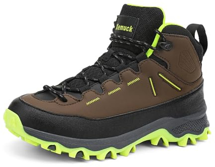 Xemuck Chaussures de Randonnée pour Enfant Garçon Chaussures de Trekking pour Fille Antidérapant Montagne Chaussures de Sport Confortables Quatre Saisons Vert Brun 33
