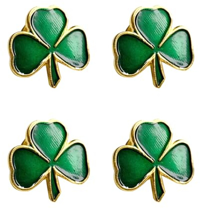 Nereds 4 pines de solapa de trébol verde, broche de insignia de hoja verde, joyería creativa de moda, broche de decoración para disfraz del día de San Patricio, talla única, Metal