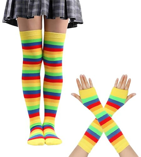 JOERBABU Bunte Armhandschuhe Strümpfe Festival Urlaub Streifenhandschuhe Rollenspiele Partyzubehör Armstulpen Fingerlose Handschuhe