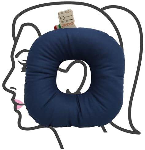 TAKIMED Cianbella - Cojín con orificio para la oreja, alivio del dolor en la oreja, antiarrugas para el rostro, cojín antiescaras para talón, codo ortopédico, fabricado en Italia, color azul