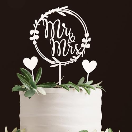 DazzJoy Mr & Mrs Deko Hochzeitstorte Weiß,3 Stück Holz Cake Topper Hochzeit | Tortendeko Hochzeit,Mr und Mrs Tortenstecker,Hochzeitstorte Topper,Kuchendeko für Verlobung Antrag