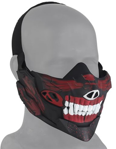 Zhongren Demi-masque tactique pour airsoft - Masque de protection en maille d'acier pour Halloween, cosplay, paintball, chasse - Noir/rouge