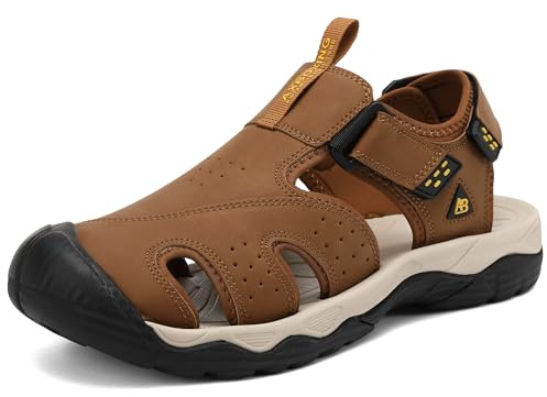 AX BOXING Sandales Homme Cuir Sandales Randonnée Fermées Extérieur Trekking Chaussures de Sport Plage Tailles 41-45 EU(Marron_C,43 EU)