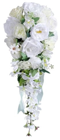 Amagogo Hochzeitsstrauß für Braut, lebensechte falsche Blumen für rustikale Boho -Hochzeit, kaskadierende Brautstrauß für Party, Brautdusche, Brautdusche