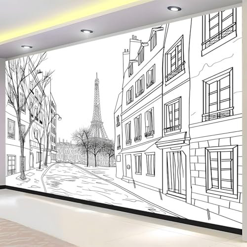Papier Peint Panoramique Paris Papier Peint Intissé 300 x 210 cm Vue de La Rue Photo Papier Peint Effet 3D Poster pour Chambre Salon Décoration Murale B773
