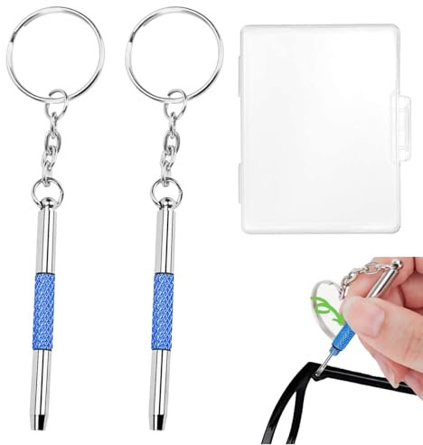 2 Pcs Sunglass Glasses Repair Tool Kit with Keychain,Multifunction Eyeglass Screwdriver,Mini 3 in 1 Precision Glass Screwdrivers Set,Tiny Eyeglass Screwdriver Repair Kit for Glasses Watch(with a Box)