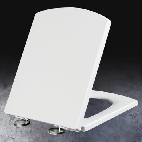 Generic Abattant de toilette blanc à fermeture douce avec fixation sur le dessus, siège de toilette à dégagement rapide, forme carrée, durable, facile à assembler pour salle de bain, blanc - 37 x 47