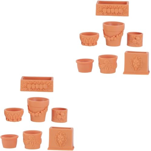 UKCOCO 2 Ensembles Mini Pot De Fleur De Simulation Fausses Plantes Miniatures Miniature De Licorne De Jardin Féerique Ornement Petit Décoratif Résine Brown 7 Pièces * 2