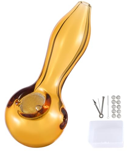 TIMSURE Handgefertigte Mini Glas Pfeife - 10 cm Borosilikat Bong Pfeife mit Konischer Bowl & 10 Stahlfiltern, Klar (Goldgelb)