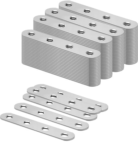 SENJEOK 100 soportes planos, 77 x 16 x 1,8 mm, placas de conexión rectas de acero inoxidable para reparación de muebles de madera, proyectos de bricolaje, refuerzo de estantería