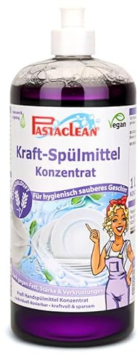 PASTACLEAN Hand-Geschirrspülmittel 1 Liter, Kraft Spülmittel Konzentrat mit Lavendel Duft, Profi Handspülmittel stark gegen Fett, Stärke und Verkrustungen, kraftvoller Fettlöser