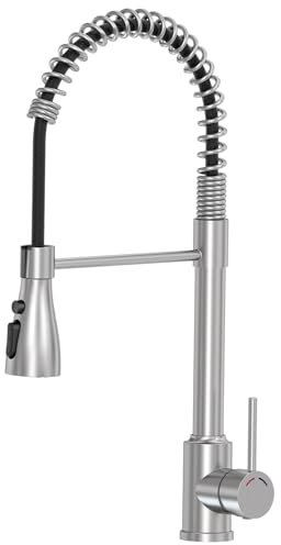 SRWEOHS PRO Robinet Cuisine Extensible, Mitigeur Cuisine Douchette avec Douchette,Bec pivotant à 360°, 4 Modes de Pulvérisation, Arc Élevé, Acier Inoxydable Robinet pour éviers de Cuisine à 1 trou