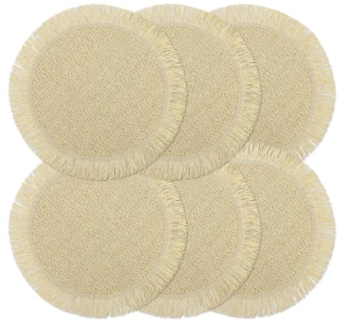 fanquare Set di 6 Tovagliette di Carta Rotonde 38cm Boho, Tovagliette Rustiche Intrecciate e Sicure, Tovagliette Intrecciate per Casa, Bar o Eventi, Beige