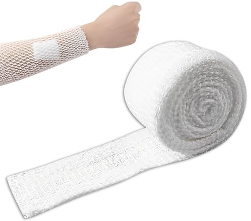 Vendaje tubular elástico de 2 m x 3,8 cm para piernas, vendaje de malla transpirable, vendaje tubular de dedos, para muñecas, codos, pies, piernas, protección (blanco)