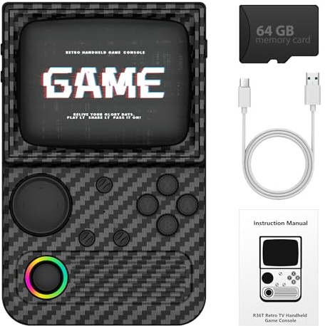 R36T Retro Handheld Game Console, Video Game Console, Retro Gaming Console, Supports Multiple Mainstream Emulators, WiFi Network Battling (Carbon Black)