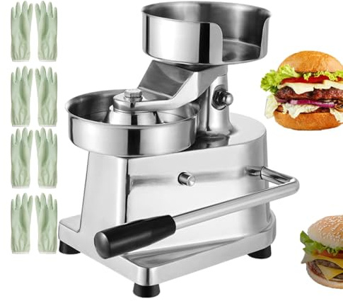 Pressa per Hamburger, Strumento in Acciaio Inox con Carta per Hamburger per ristoranti e Punti ristoro, 13 cm