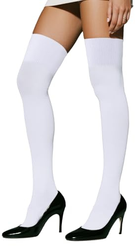COTTON DAY Women's Cotton Thigh High Over Knee Socks Extra Long Boot Stockings Leg Warmers White Shoe Size 9-11 M/L