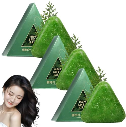 Savon vert, shampoing solide, shampoing au savon vert, apaise et renforce les cheveux pour femmes et hommes (3pcs)