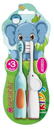 Setabit Spazzolino da Denti per Bambini, Set di 2, +3 Anni, Design Elefante