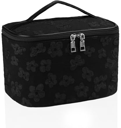 Kosmetiktasche Mädchen,Schminktasche Organizer, Makeup Tasche,Schminkbeutel mit Pinselfach,Make Up Kosmetiktasche Geschenk für Damen und Mädchen (Black)