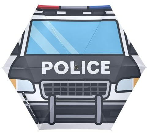GuoChe Polizeiauto Art UV50+ Regenschirm mit Tasche im Strandschirm für Reisen Auto Open