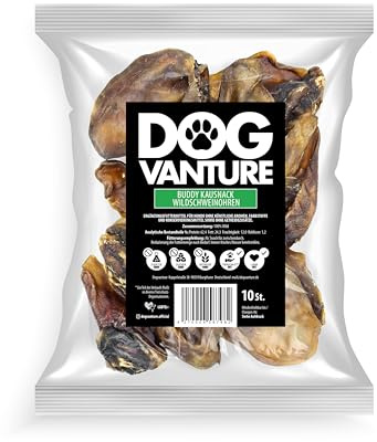 Dogvanture Buddy Snack Wildschweinohren 100% Naturkau | Kauartikel & Kauknochen für Hunde | Monoprotein, Getreidefrei, Zuckerfrei | Lange Beschäftigung, ohne künstliche Zusätze