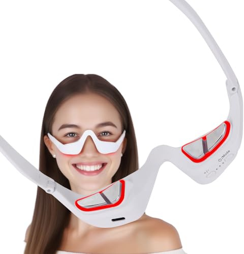 pinfriy Unter-Augen Rotlichttherapie Brille, 3 Einstellbar Microcurrent - Augenmassagegerät zur Erleichterung der Augenbelastung, Schwellungen und Falten, Beseitigung dunkler Augenringe, 4 Modi