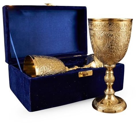 Goblet – Vintage Style Decorative Drinking Cup – 150 ML Capacity – Floral Design Chalice for Home Décor, Collectors, Celebrations & Gifting (Golden, With Blue Box)