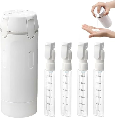Dispenser da viaggio 4 in 1, a prova di perdite, ricaricabile, in silicone, con blocco, trasparente, 30 ml, confezione da 4 dispenser da viaggio per shampoo, balsamo, compatto per viaggi aerei (bianco