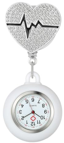 Avaner Krankenschwesteruhr Herz Design Silikon: Glänzende Schwesternuhr mit Clip Pin Pflegeruhr FOB Uhr Analog Quarzwerk Ansteckuhr Ausziehbare Krankenschwester Uhr für Doktor Arzt Medical Person