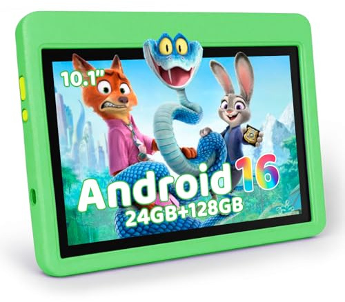 TT.KIDS Tablet para Niños 10 Pulgadas, Tablet Infantil Android 16 Cinco Núcleos, 24GB RAM 128GB ROM, Pantalla IPS HD 1280×800, Batería 6000mAh, Control Parental, WiFi 6 Bluetooth (Verde)