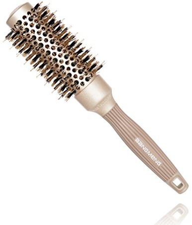 BANGMENG Round Barrel Anti-Static Hair Brush with Boar Bristles, Nano Thermal Ceramic Ionic Tech | For Extra Shine | Protect Hair, Enhance Texture, For Straightening & Drying (1 1/4 inch)