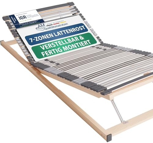 AM Qualitätsmatratzen 7 Zonen Lattenrost 100x210 verstellbar mit 44 Federleisten - Made in Germany - Verstellbarer Lattenrost 100x210 - Kopf und Fußteil - Holmabsenkung für Schulter und Becken