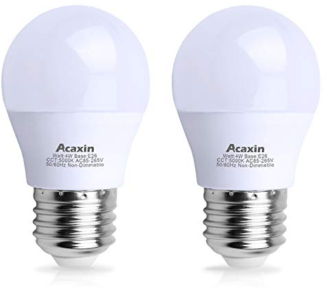 Acaxin LED Refrigerator Light Bulb 4W 40Watt Equivalent, Waterproof Fridge Bulbs Replacement for Frigidaire, Freezer Bulb IP54, 120V E26 Daylight White 5000K 400 Lumen, A15 Appliance Bulb