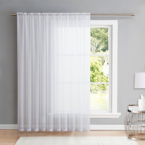 NICETOWN Extra Wide Patio Sheer Curtain - Rod Pocket Voile Textured Sheer Panel for Porch/Sliding Glass Door (1 Piece, W100 x L95, White)